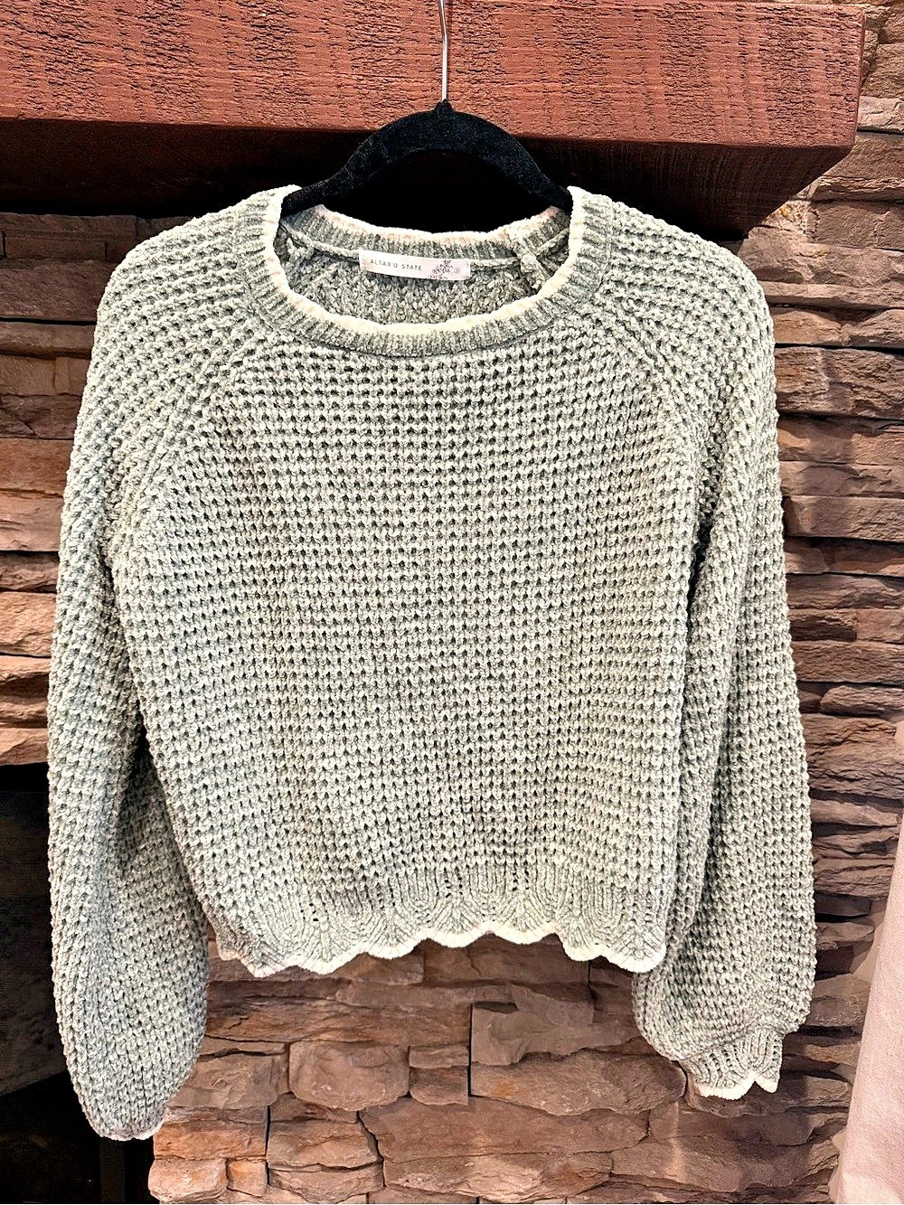 Altar'd State Sage Green Waffle Knit Crewneck Sweater